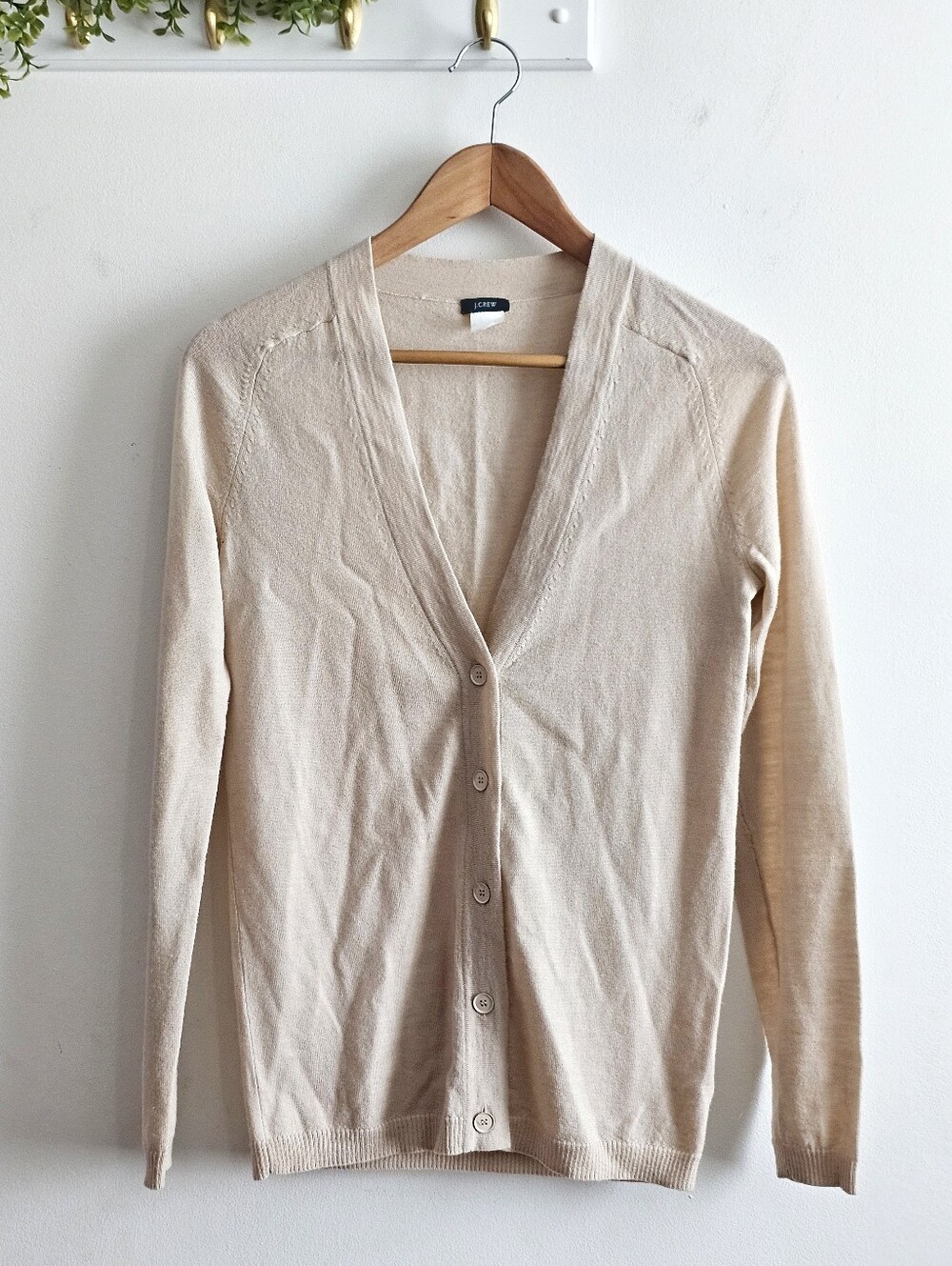 J.Crew 100% Merino Wool Button Front Cardigan Sweater Women's Small Ivory Cream
